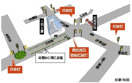 西賓路口新設的紅綠燈，與鄰近路口的紅綠燈距離太近，市民建議加強統一調度