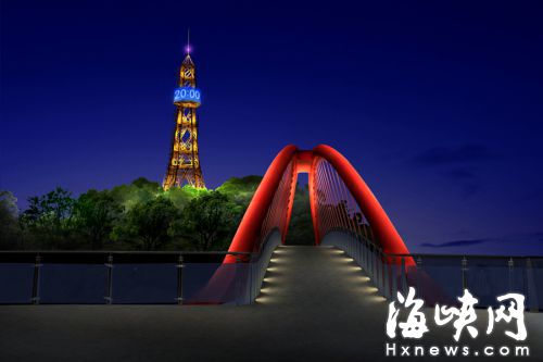 福州金雞山一鐵塔將燈光改造　“變身”成新地標