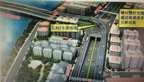 原先規劃的方案一：修建出城方向左轉匝道