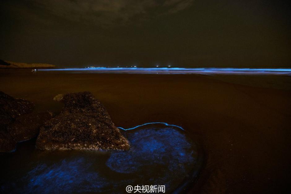 長樂象鼻澳海灘連續4晚現絕美“藍海” 宛如仙境