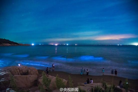 長樂象鼻澳海灘連續4晚現絕美“藍海” 宛如仙境