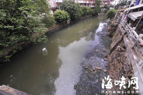 瀛洲河邊的老舊小區(qū)，仍有大量生活污水排進河里，造成河水黑臭 